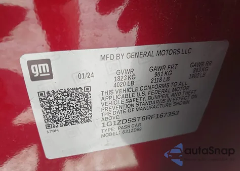 2024 Chevrolet Malibu Fwd 1Lt из США, поврежденный, VIN 1G1ZD5ST6RF167353